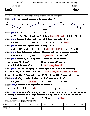 Bộ đề kiểm tra Chương I Hình học 6 (Tiết 15 )